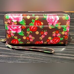 Paris B Rose Garden Brown Floral Zip Around Wristlet Wallet